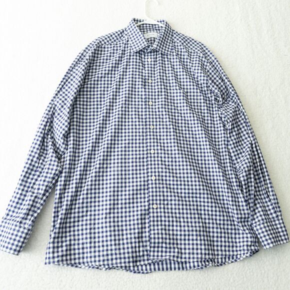Eton Classic Blue and White Gingham Button Down Classic Fit Shirt Men's Sz 46 - Picture 3 of 16